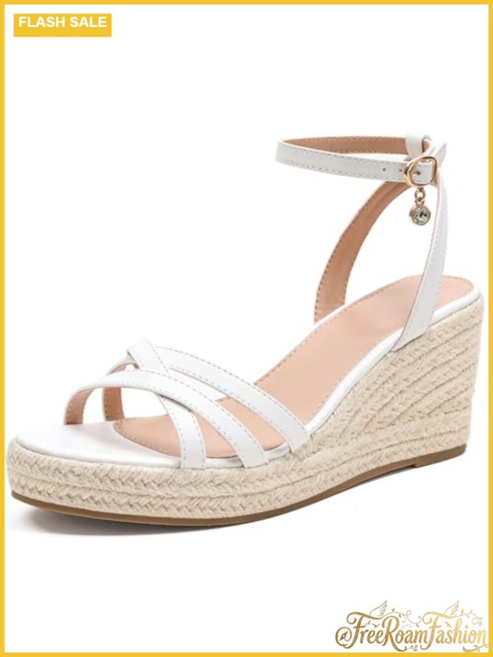 Womens Espadrille Wedge Sandals Open Toe Ankle Strap Buckle Cushioned Insole